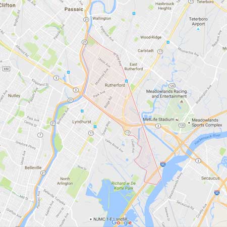 Map of East Rutherford, NJ, New Jersey